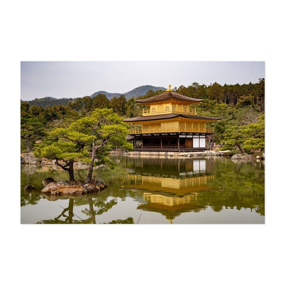 Golden Pavilion Serenity - Photography Architecture Lake Nature Scenic Unframed Wall Art Print 4 x 6 inches