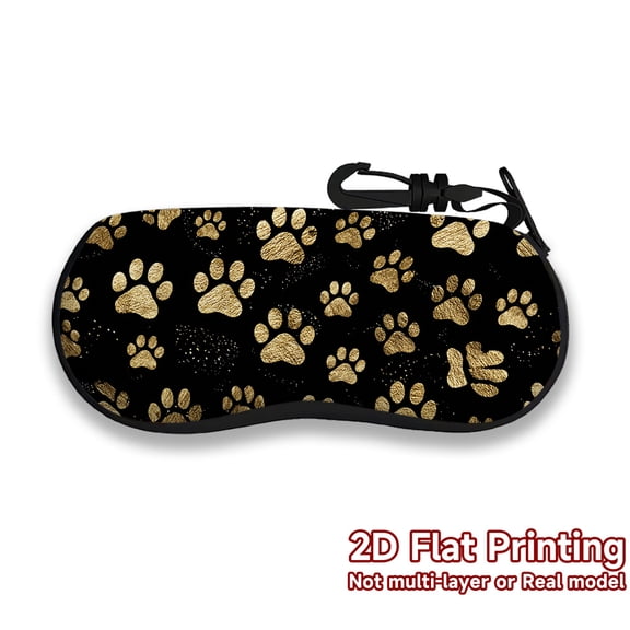 Golden Paw Prints Pattern Glasses Case Neoprene Lightweight Soft Shell  Padded Protection  Zip Closure  Portable Travel Accessory