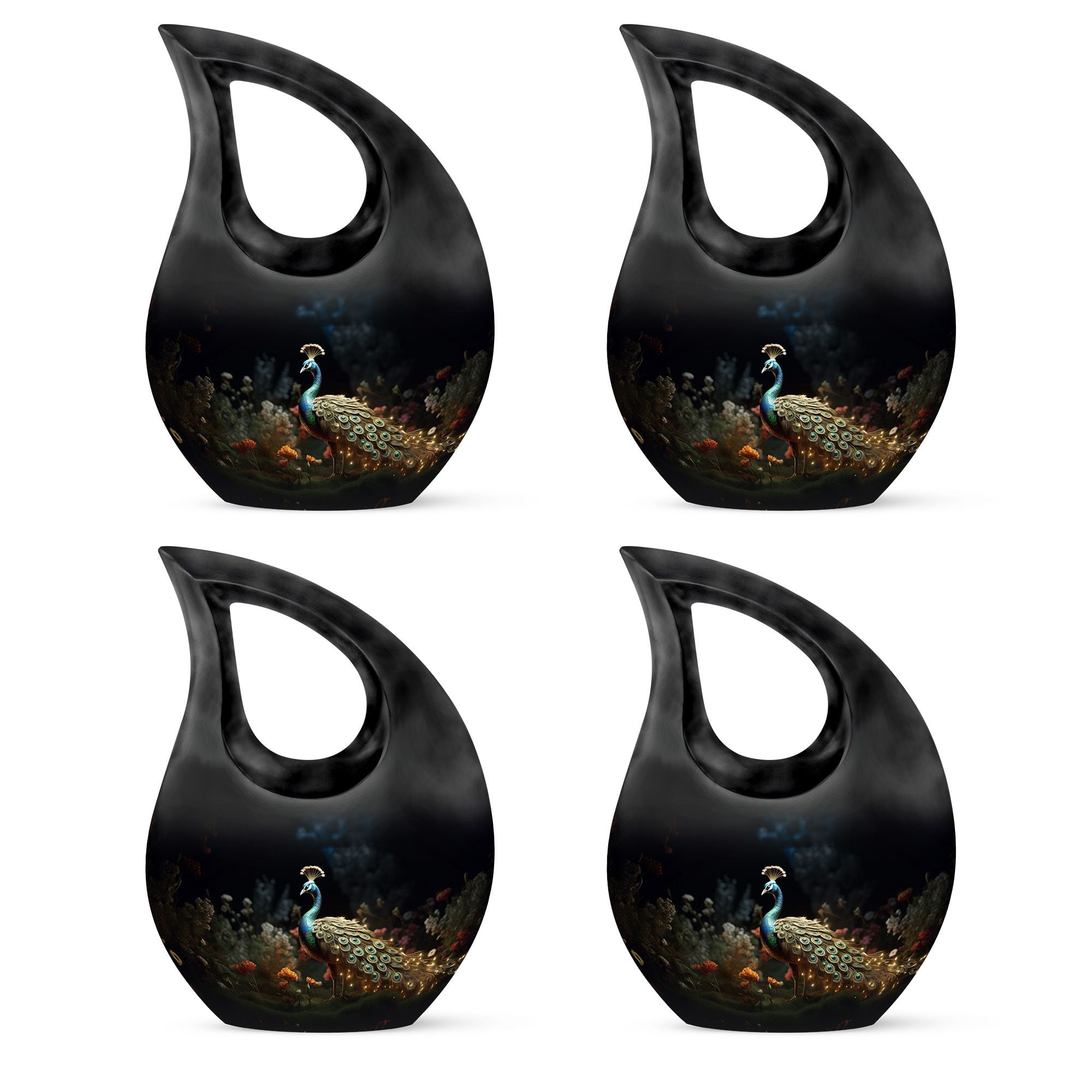 Golden Peacock in Blooming Forest Funeral Urn Ashes for Adult Human