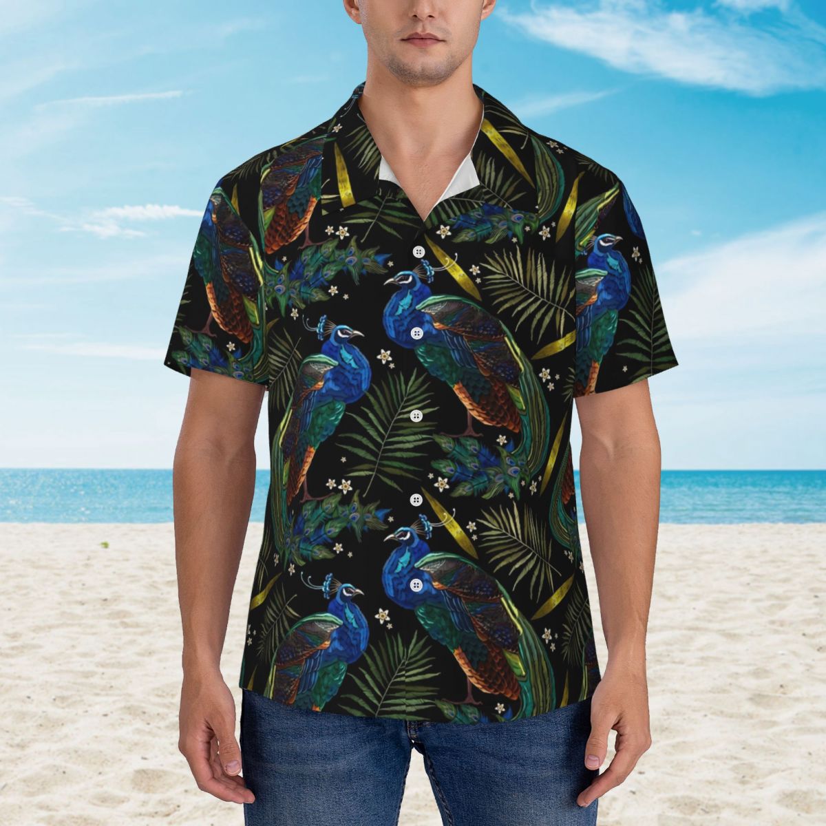 Men's Hawaiian Shirt With Cat & Heart Print - Short Sleeve Aloha Beach Shirt, Quick Dry, Regular Fit