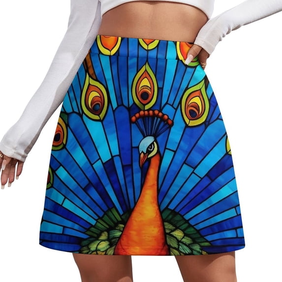 Golden Peacock Feather Skirt Summer Animal Street Style Casual A-line Skirts Kawaii Mini Skirt Womens Graphic Oversized Clothes