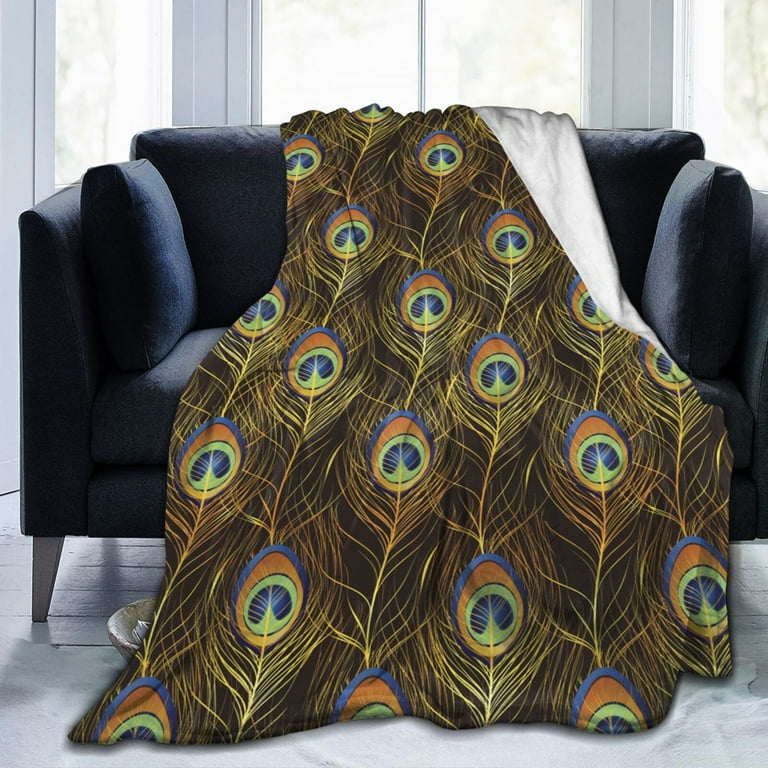 Golden Peacock Feather Throw Blanket Soft Cozy Warm Durable Fuzzy Flannel Blankets 50 x 40 Inches for Couch Sofa Bed Walmart