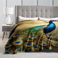 thumbnail image 1 of [Golden Peacock Print Blanket] 1pc Soft Golden Peacock Print Flower Blanket - Comfortable Travel Sofa Bed Nap Blanket for Office Home Decoration - Birthday and Holiday Gifts, 1 of 6