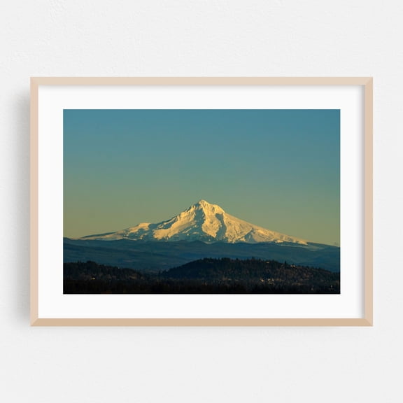 The Golden Peak of Mount Hood - Portland Oregon Photography Mountain Snow Nature Landscape Scenic Wilderness Winter Oak Framed Wall Art Print 16 x 24 inches