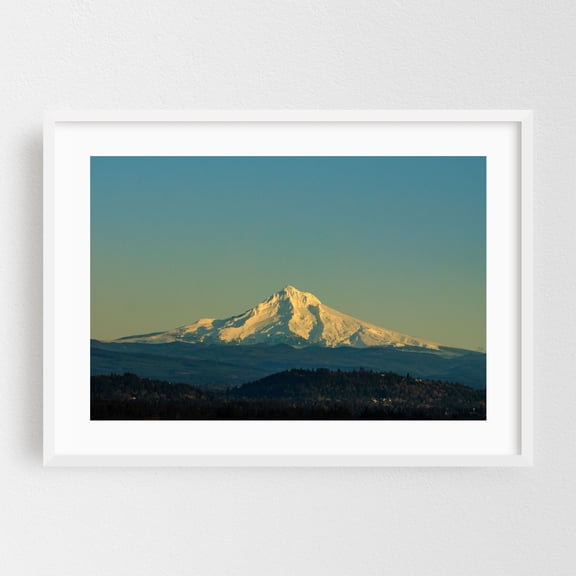 The Golden Peak of Mount Hood - Portland Oregon Photography Mountain Snow Nature Landscape Scenic Wilderness Winter White Framed Wall Art Print 5 x 7 inches