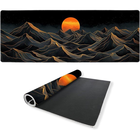 Golden Peaks Desk Mat Gaming Large Mouse Pad Abstract Black Terrain Solar Glow Mousepad for Keyboard and Mouse Extra Large Full Desk Computer Pads 31.5 x 11.8 Mouse Pads for Desk Home Office Gaming