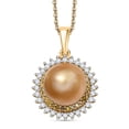 thumbnail image 1 of Golden Pearl Natural Yellow and White Diamond 0.45 ctw Sunburst Halo Pendant Necklace in 18K Vermeil Yellow Gold Over Sterling Silver 20 Inches Christmas Gifts, 1 of 1
