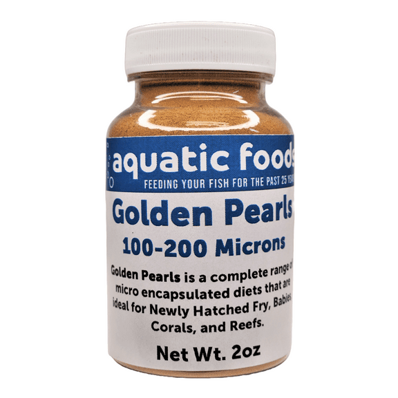 Golden Pearls 100-200 Micron Powder For Newly Hatched Fry and Babies of Shrimp, Axolotls, Discus, Cichlids, Catfish, Tetras, Angel Fish, Guppies, Bettas, Goldfish, Corals, Reefs2oz Bottle