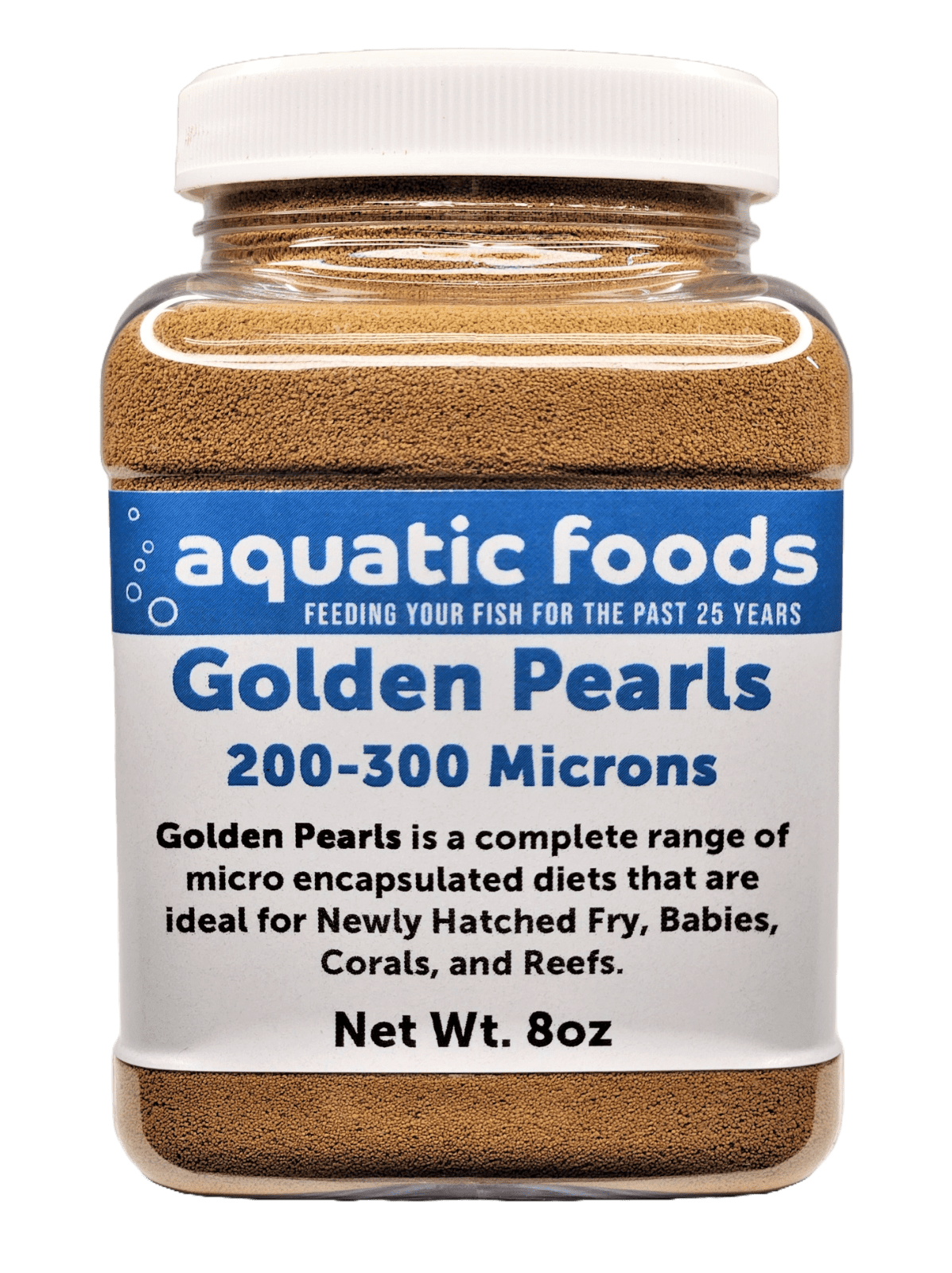 Golden Pearls 200-300 Micron Size For Newly Hatched Fry and Babies of Shrimp, Axolotls, Discus, Cichlids, Catfish, Tetras, Angel Fish, Guppies, Bettas, Goldfish, Corals, Reefs …8oz Small Jar