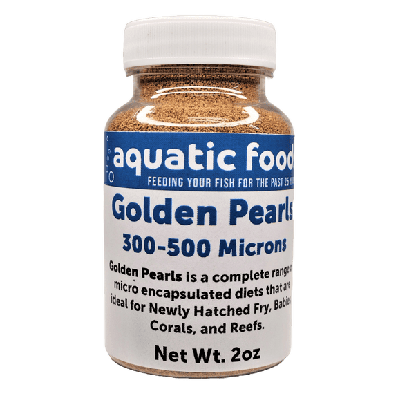 Golden Pearls 300-500 Micron Size For New Fry and Juveniles of Shrimp, Axolotls, Discus, Cichlids, Catfish, Tetras, Angel Fish, Guppies, Bettas, Goldfish, Corals, Reefs2oz Bottle