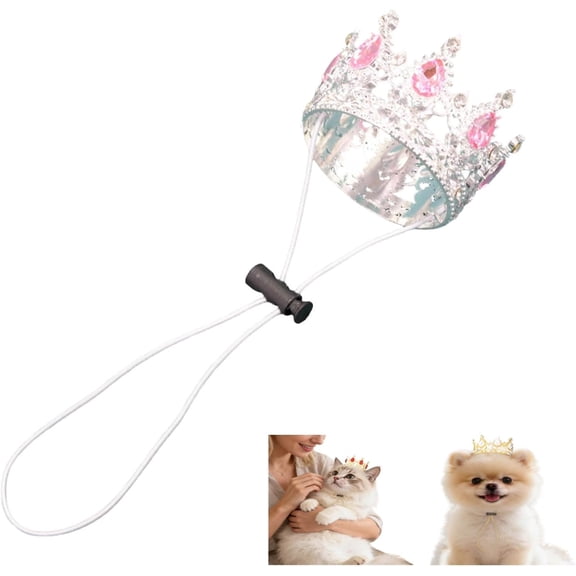Golden Pet Rhinestone King Crown with Adjustable Strap, Sparkling Princess Tiara for Small Dogs Cats, Birthday Wedding Costume Accessories