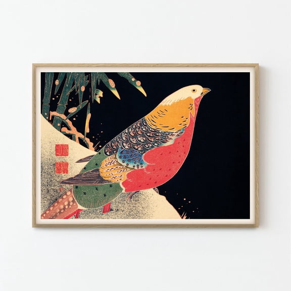 Golden Pheasant Snow Japanese Fine Art Print Wall Decor UNFRAMED PAPER POSTER, Home Decor