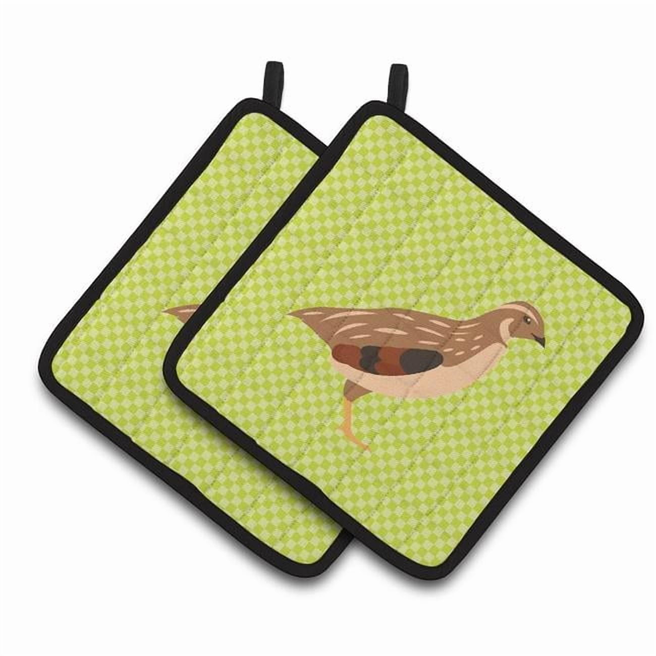 Golden Phoenix Quail Green Pair of Pot Holders