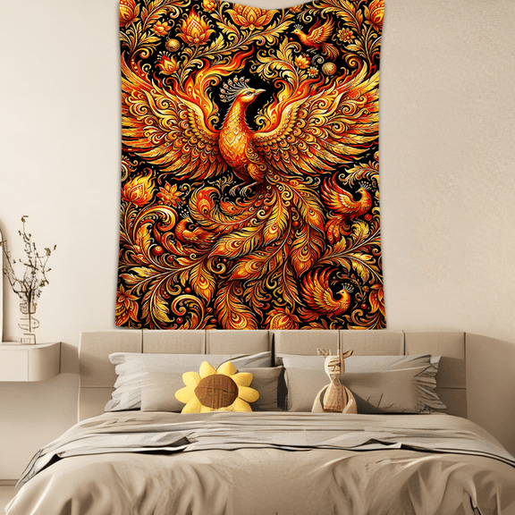 Golden Phoenix Wall Tapestry 59.06 inches 51.18 inches - Home Decor for Living Room Bedroom - Stylish Wall Art for Any Room