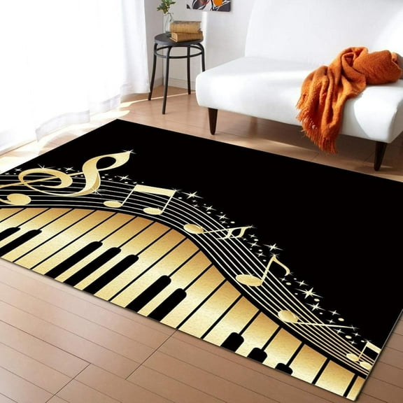 Golden Piano Keys Musical Note Area Rug Musical Note Sheet Music Rugs Living Room For Bedroom Dining Home Office Soft Rugs Carpets