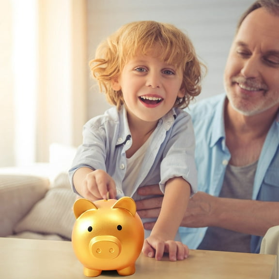 Golden Piggy Bank Cute Pig Savings Storage Money Box Pot of Dreams Savings Fund Coin and Cash Gift for Kids Adults Boys Girls Coin Saving Box (Small, 3.5x 3.2 x 3.9 in)