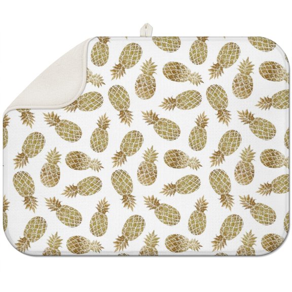 Golden Pineapple Coffee Mat – Absorbent Microfiber Spill Mat Featuring Tropical Fruit and Pineapple Lover Designs, Foldable Dish Drying Pad for Kitchen Use