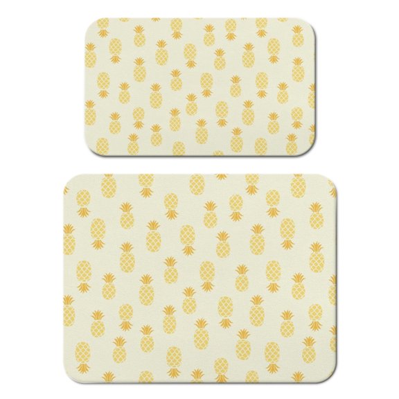 Golden Pineapple Dish Drying Mat, Tropical Summer Fruit Exotic Pattern Absorbent Kitchen Mat
