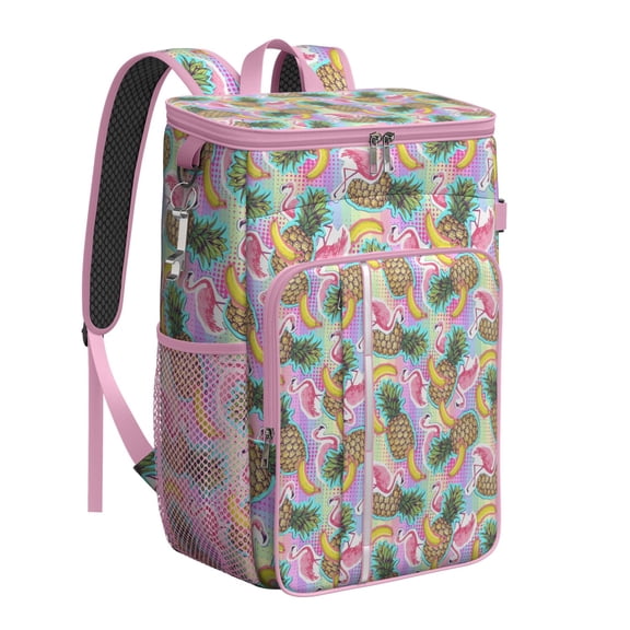 Golden Pineapple Insulated Backpack Cooler - 20L Soft Cooler Bag with Aesthetic Hawaiian Print for Picnics & Parties