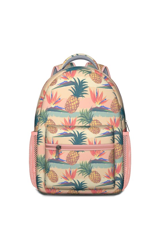 Golden Pineapple Backpack with Tropical Hawaii Fruit Pattern Exotic Summer Yellow Print for Elementary Use