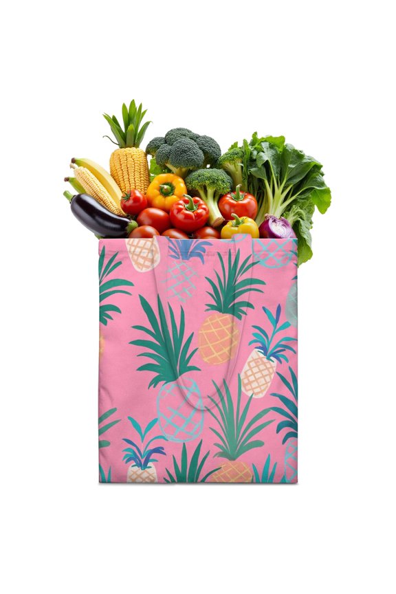 Golden Pineapple Pattern Tote Bag - Machine Washable Foldable Shopping Bag for Parents
