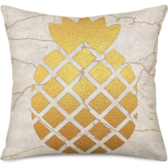 Golden Pineapple Pillow Cover 18x18 Inch Tropical Pineapple Fruit Home Decorative Throw Pillow Cases Vintage Cotton Linen Square Cushion Cover for Sofa Couch