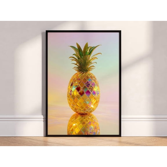 Golden Pineapple Pineapple Modern Colourful Unframed Paper Print 16x24in