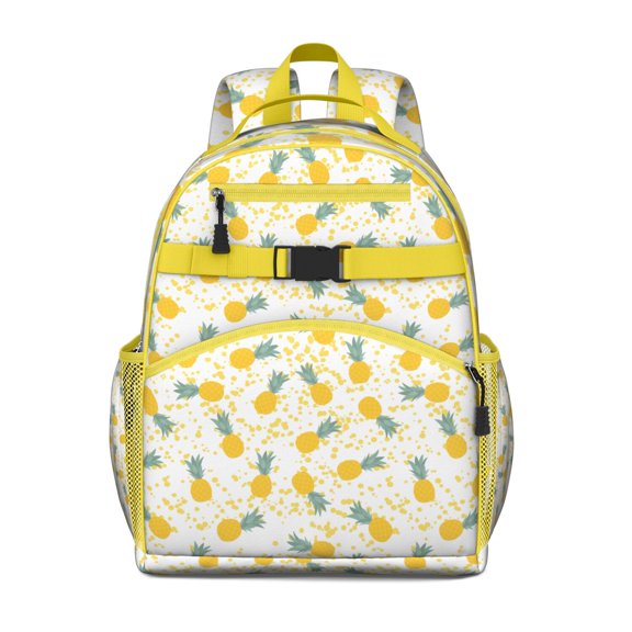 Golden Pineapple Print Backpack - Ergonomic Travel Daypack with Side Pockets & Spacious Compartment