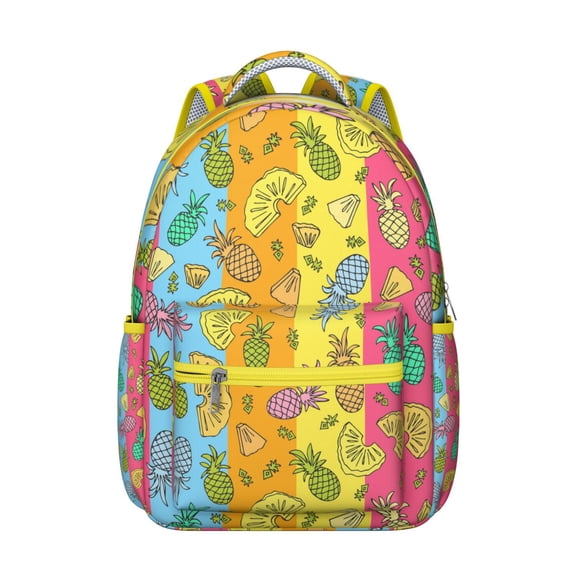 Golden Pineapple Print Waterproof Backpack - Spacious & Organized Student Bag with Padded Back Support