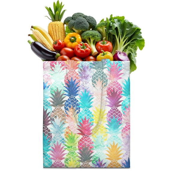 Golden Pineapple Reusable Grocery Bag - Machine Washable Foldable Tote with Tropical Design