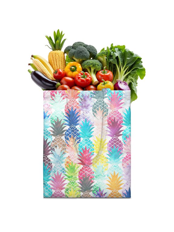 Golden Pineapple Reusable Grocery Bag - Machine Washable Foldable Tote with Tropical Design