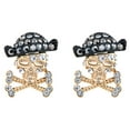 thumbnail image 1 of Golden Pirate Skull Treasure Sea Adventure Crystal Rhinestone Element Earrings, 1 of 4