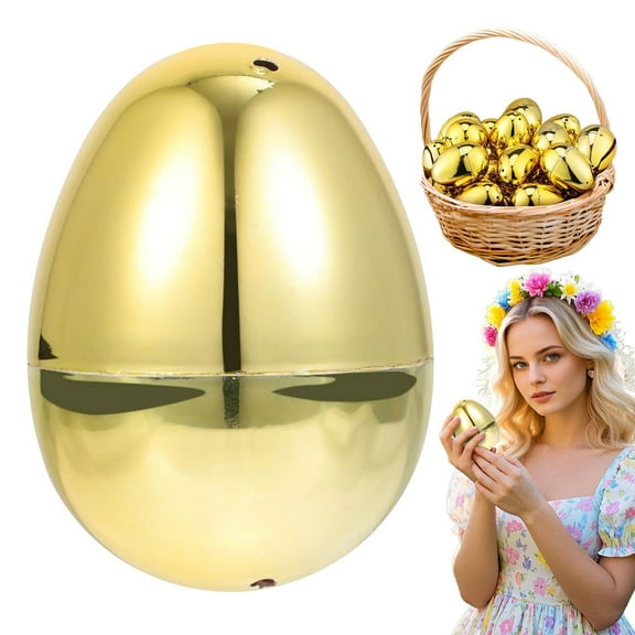 Golden Plastic Easter Eggs Fillable , Giant Empty Easter Eggs Fillable Bright Gold Metallic Egg Classroom Prizes Easter Basket Stuffers Party Favors for Kids Boys Girls Teens