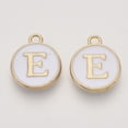 thumbnail image 1 of Golden Plated Alloy Charms Cadmium Free & Lead Free with Enamel Enamelled Sequins Flat Round with Letter White Letter.E 14x12x2mm Hole: 1.5mm, 1 of 1