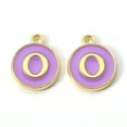 thumbnail image 1 of Golden Plated Alloy Enamel Charms Enamelled Sequins Flat Round with Letter Medium Purple Letter.O 14x12x2mm Hole: 1.5mm, 1 of 2