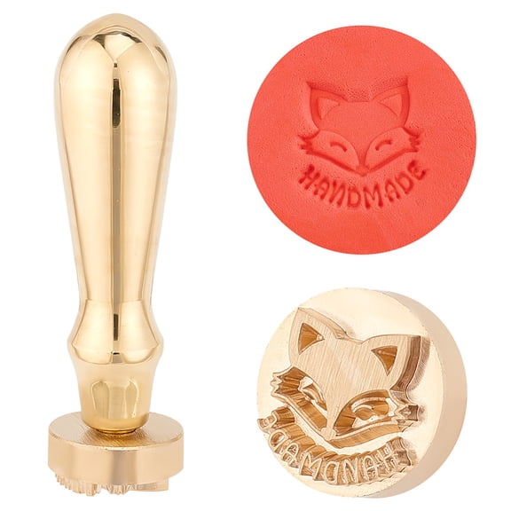 Golden Plated Brass Stamps DIY Drawing Stamps Flat Round Fox 89x25.5mm Pattern: 25mm