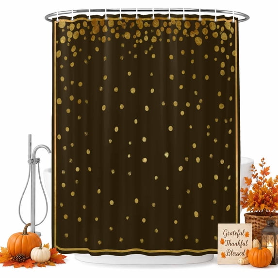 Golden Polka Dot Shower Curtain, Waterproof Shower Curtains for Bathroom, Classic Brown Watercolor Polka Dots Washable Fabric Bathtub Curtain Set Bath Decor with 12 Hooks Stall 36"x72"