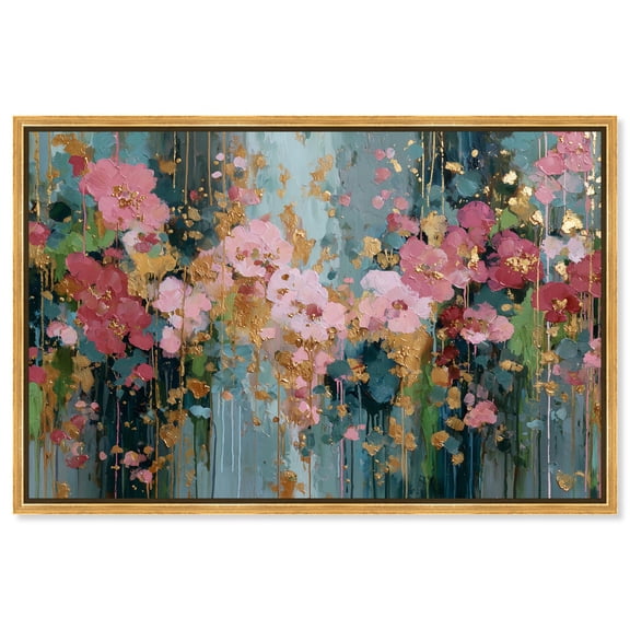 Golden Pollen Rain Canvas Print Pink Floral Wall Art by Art Remedy, Gold Frame, 36 x 24