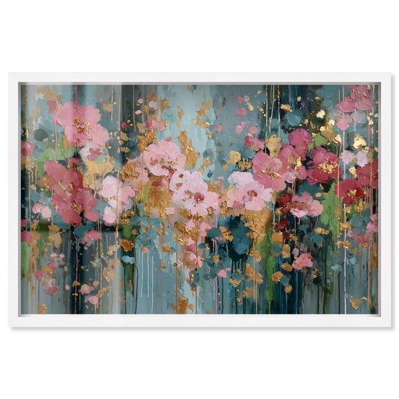 Golden Pollen Rain Shadowbox Print Pink Floral Wall Art by Art Remedy, White Frame, 15 x 10