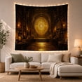 thumbnail image 1 of Golden Portal in a Dark Ancient Vaulted Library, Mystical Fantasy for Book Lovers, Arcane Knowledge Decor, Halloween Gift, Tapestry Wall Hanging for Study Room and Den, 1 of 7