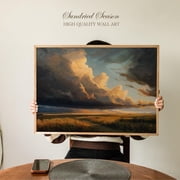Golden Prairie Storm Clouds Dramatic Sunset Sky Atmospheric Landscape