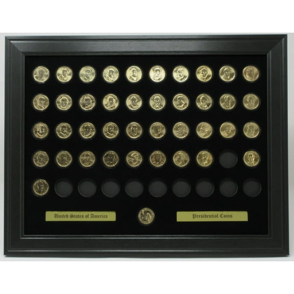 Golden President Dollar Coins (Not Included) Wall Display Picture Frame Holds 51 Coins Made in the USA