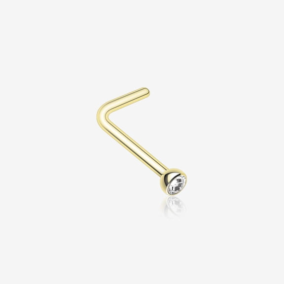 Golden Press Fit Gem Top L-Shaped Nose Ring