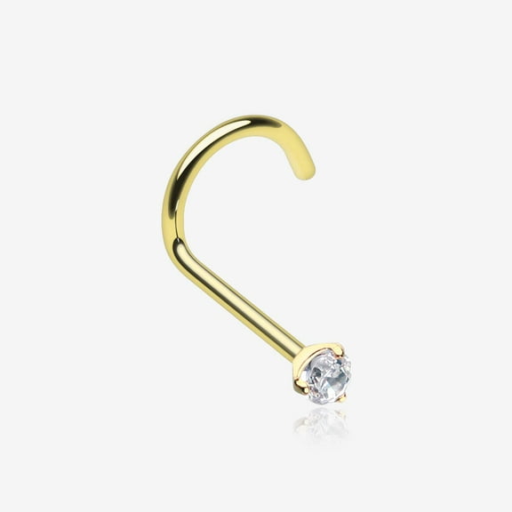Golden Prong Set Gem Top Steel Nose Screw Ring