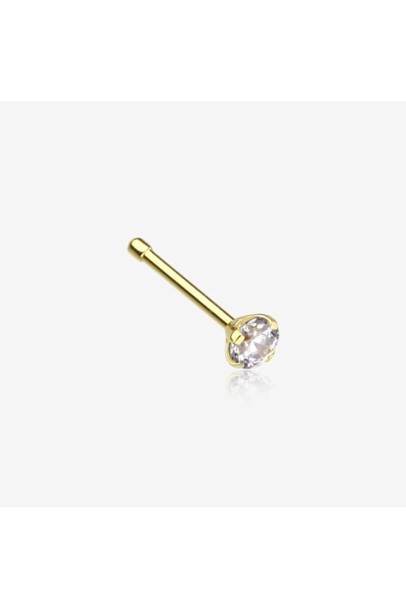 Golden Prong Set Gem Top Steel Nose Stud Ring