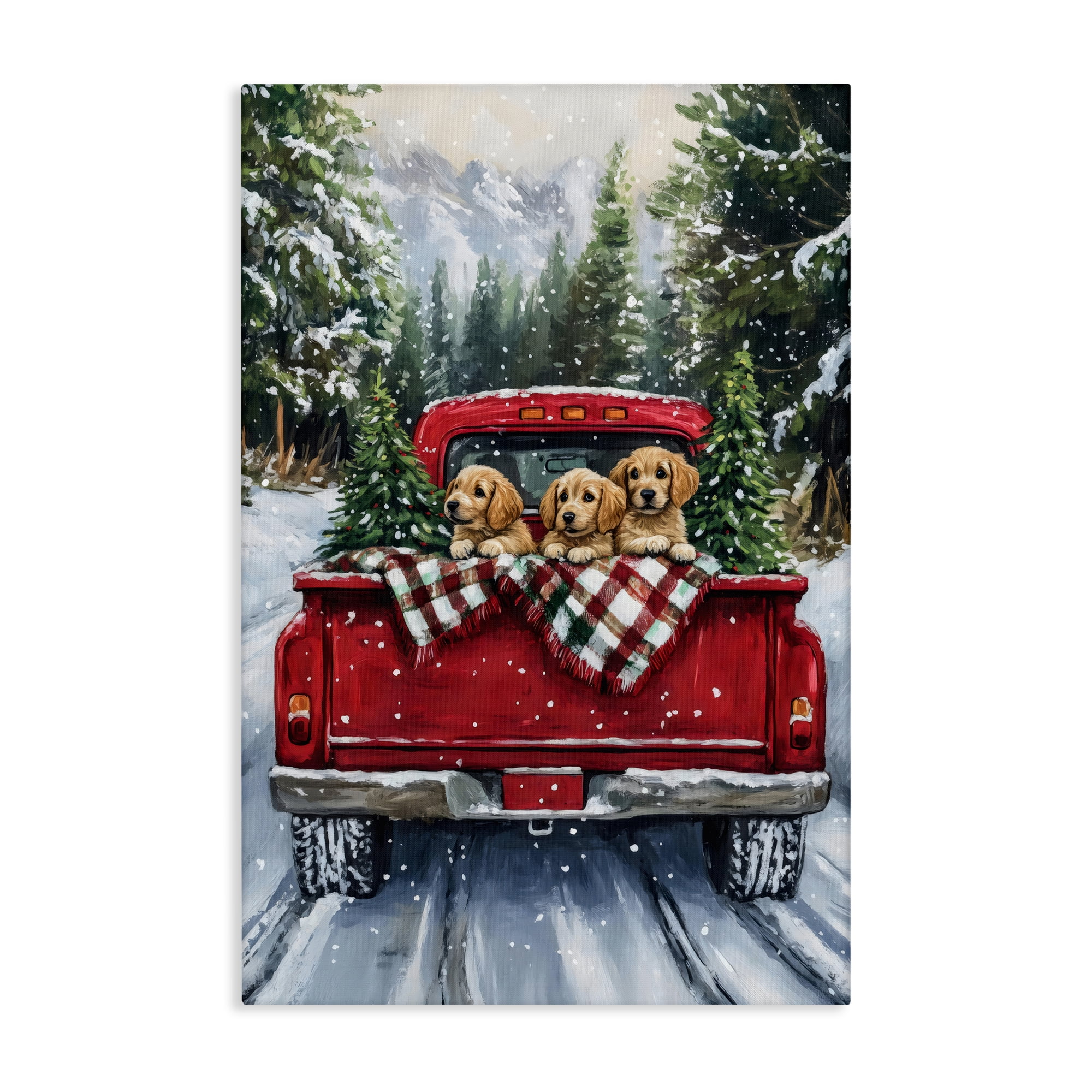 Golden Pups Christmas Truck Canvas Wall Art, design by Petal Prints Design