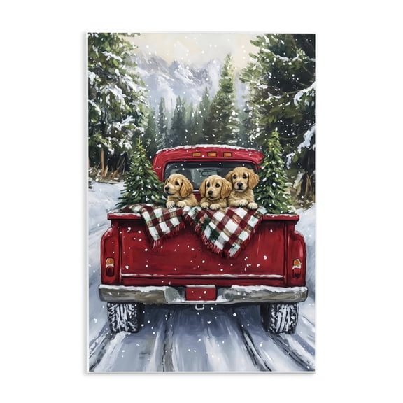 Golden Pups Christmas Truck Wall Plaque Art, design by Petal Prints Design