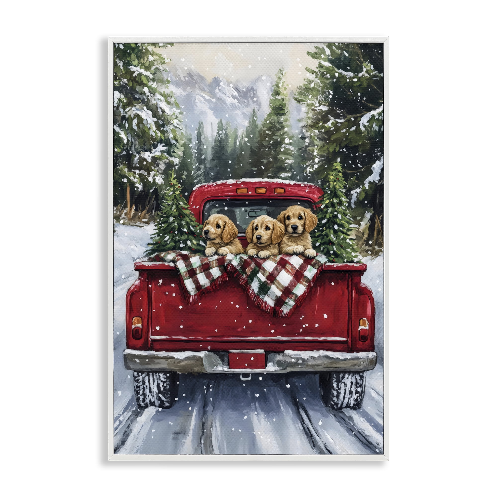 Golden Pups Christmas Truck White Framed Giclee Art, design by Petal Prints Design