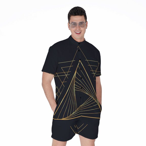 Golden Pyramid Short Sleeve Men'S Rompers, Egyptian Pyramids Casual Summer Jumpsuits Outfit