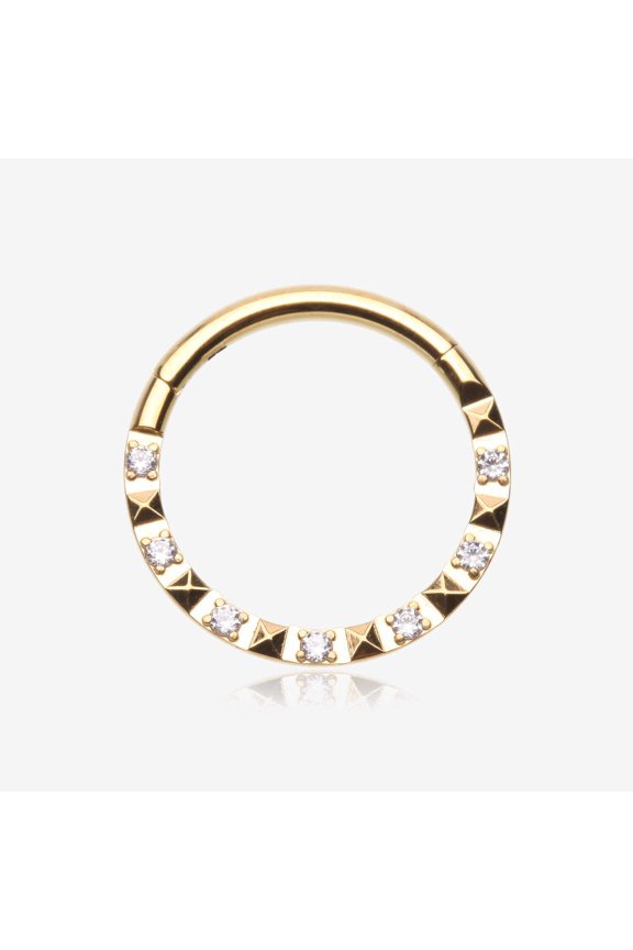 Golden Pyramid Studded Multi-Gem Sparkle Seamless Clicker Hoop Ring